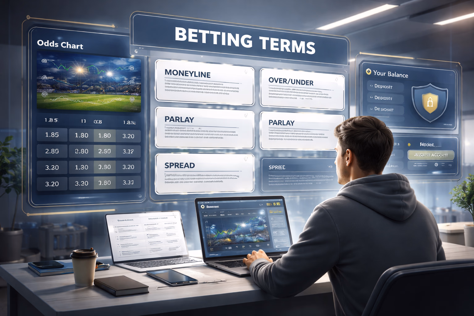 A focused online player reviewing betting terms and account details on Goobet777 from a stylish home workspace.