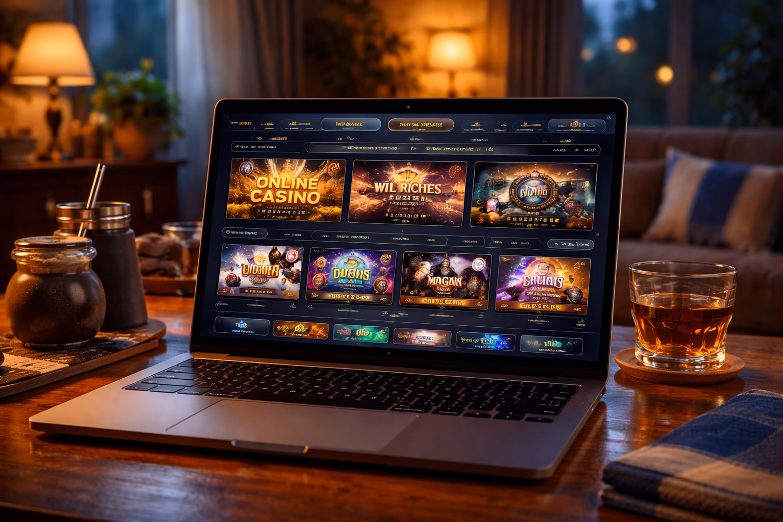An Argentine user browsing Goobet777 Casino on a laptop with highlighted slot categories and live game sections.