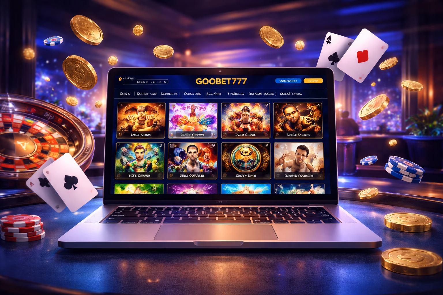 Wide digital view of the Goobet777 game lobby showing multiple casino categories and an easy-to-use browsing interface